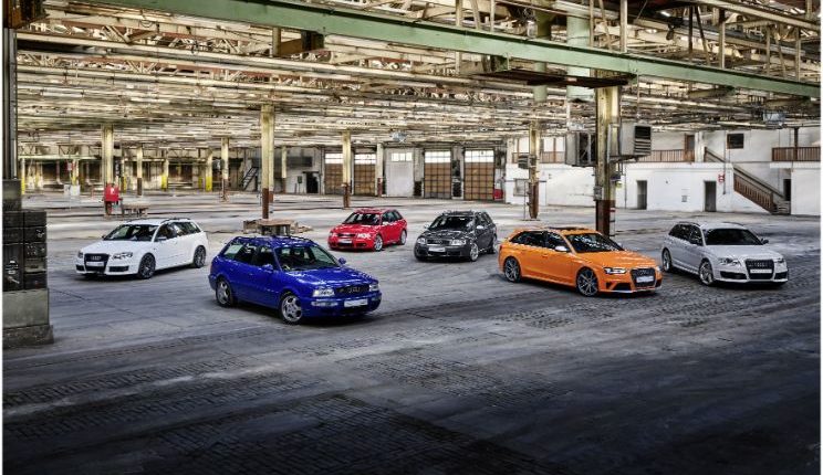 Left to right_Audi RS 4 Avant(Typ B7), Audi RS 2 Avant, Audi RS 4 Avant(Typ B5), Audi RS 6 Avant(Typ C5), Audi RS 4 Avant(Typ B8), Audi RS6 Avant(Typ CG)